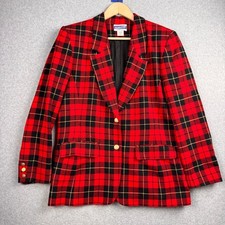 VTG Pendleton Blazer Womens 10 Red Plaid 100 Wool Gold Button USA Academia