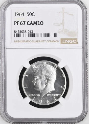 1964 KENNEDY HALF DOLLAR, 50C, NGC, PF 67 CAMEO, PR67CAM