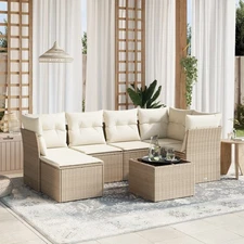 Garden Sofa Set Beige Poly Rattan Large Modular Garden Sofa Set