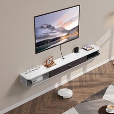 Uimoso Floating TV Stand 70 in Entertainment Center Power with Cable Hole White