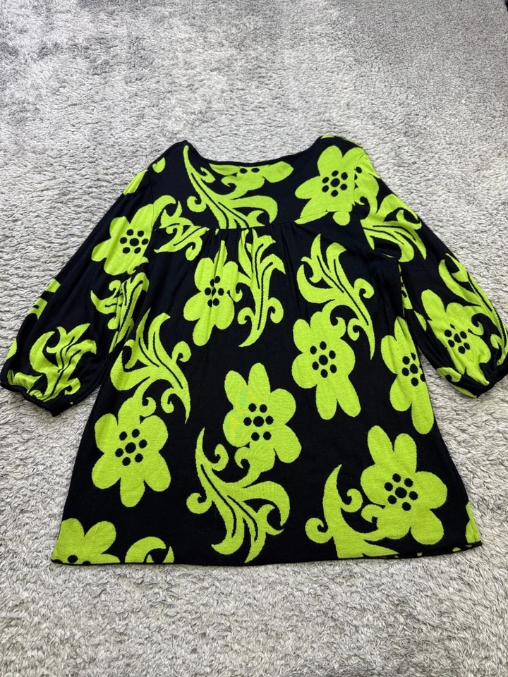 Suéter Style Co Mujer 2X Verde Lima Floral Manga 3/4 Artístico Boho Túnica Pullover Foto 2 de 4