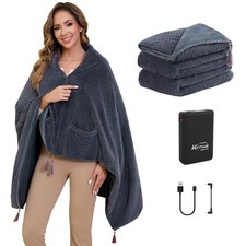 Heated Blanket Throw Battery Operated, Portable Cordless Heated Shawl Ponchol...