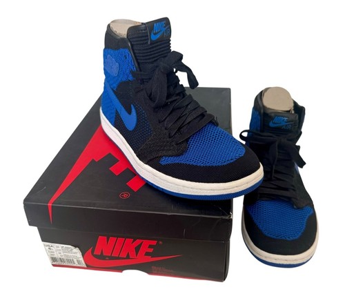 NIKE AIR JORDAN 1 Retro Flyknit BG Black Royal Blue Size 6Y 38.5 NEW IN BOX - Picture 3 of 14