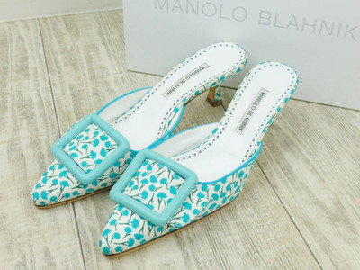 Manolo Blahnik Maysalebi spitz zulaufende Pantoletten Sandalen Größe 38...