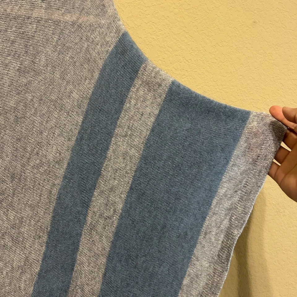 Poncho Chal Celeste Talla Única Lana Cachemira Gris Azul Rayas Ligero Clásico Foto 4 de 4