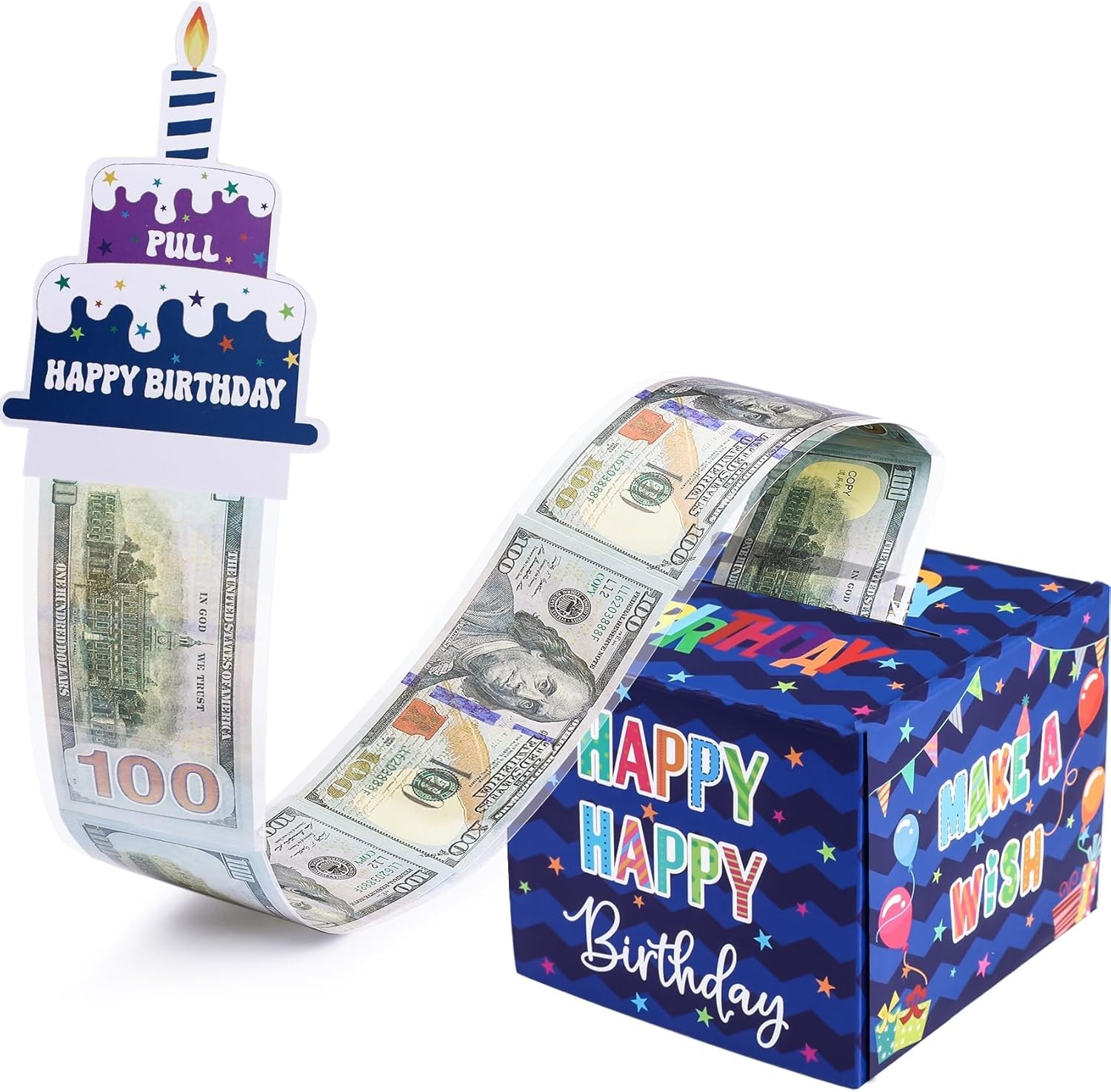 Surprise Cash Gift Box with Happy Birthday Card & 50 Gift Bags Included