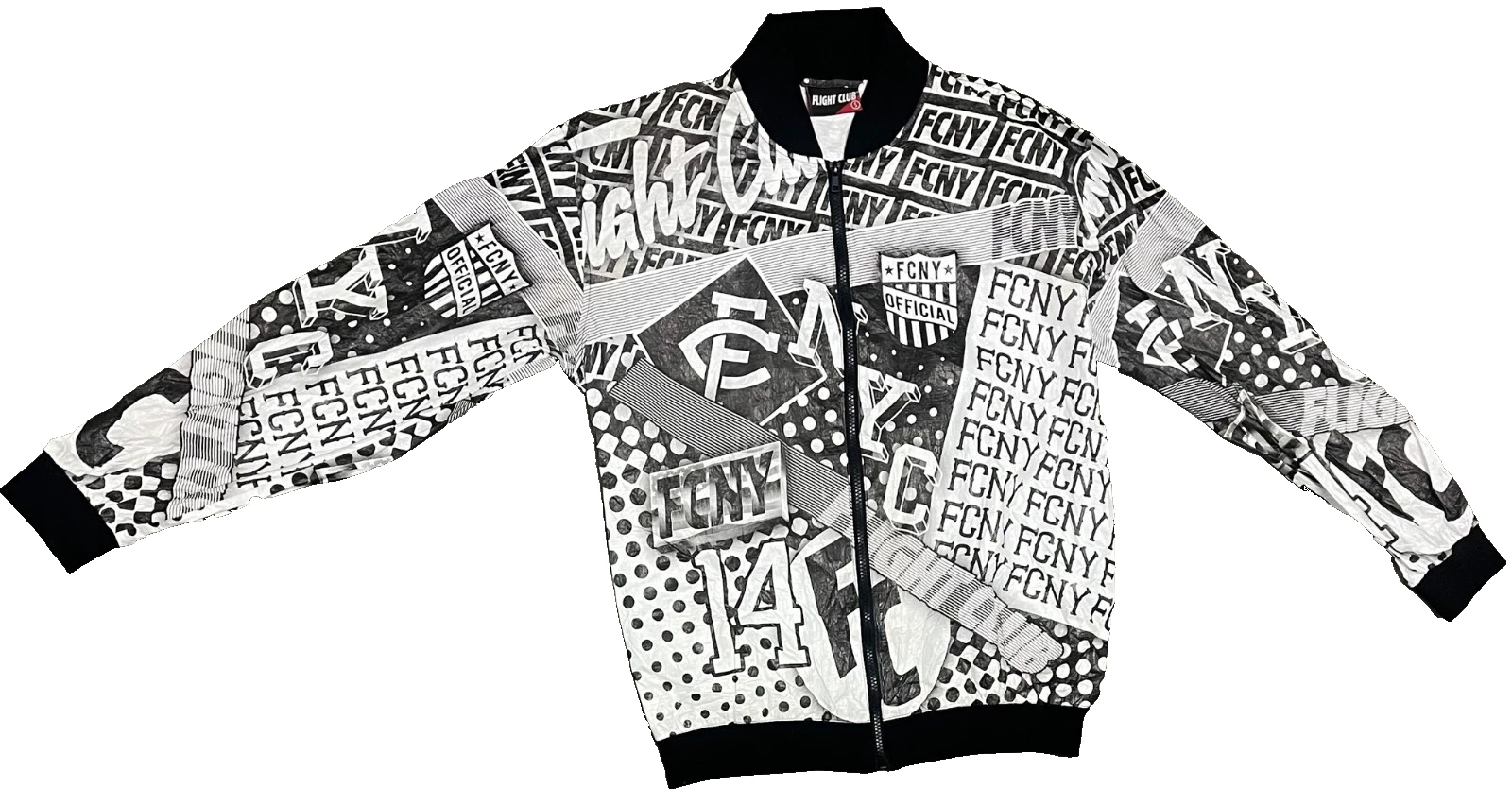 Flight Club Jacket Men Small Black White Allover Print FCNY Tyvek Bomber