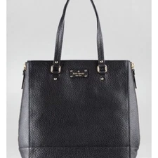 Kate Spade Lg Black Grove Court Thea Leather Tote Polka dot lining and Zip Sides