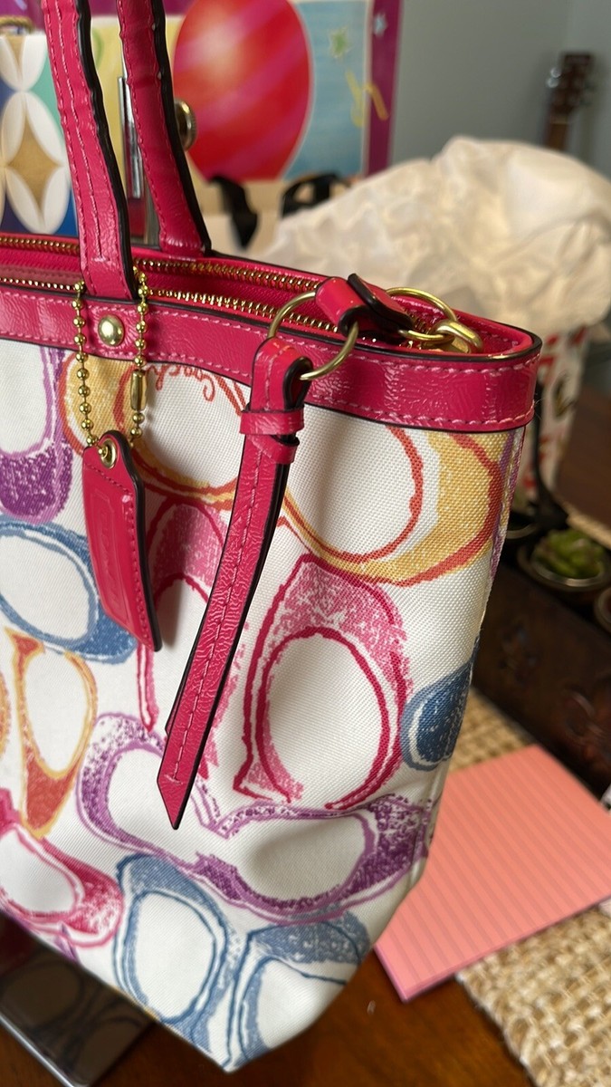 COACH Scribble Tote Bag with Hot Pink Leather Trim
