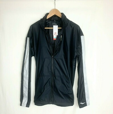 Saucony Womens Running Jacket Travel Zip Black Large Packs into Pocket *NEW*