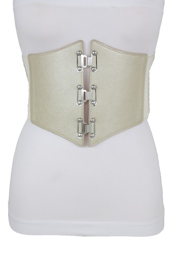 Women Metallic Champagne Beige High Waist Hip Fashion Corset Belt Party Size S M - Picture 1 of 12