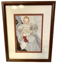 Vintage Framed Baby Art Professionally Framed Matted Fine Art Lithograph Signed