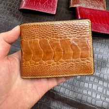 Men Brown Wallet, Ostrich Leg Wallet, Real Ostrich Leather Bifold Wallet RFID