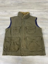 Vintage Eddie Bauer Utility Vest Men M Goose Down Green Cotton Canvas Snap