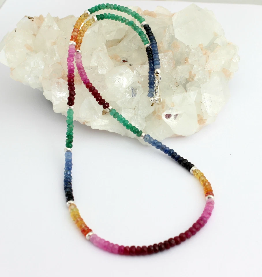 Rubí Zafiro Esmeralda Cadena de Piedra Preciosa Collar Arco Iris Colores - - Imagen 2 de 4