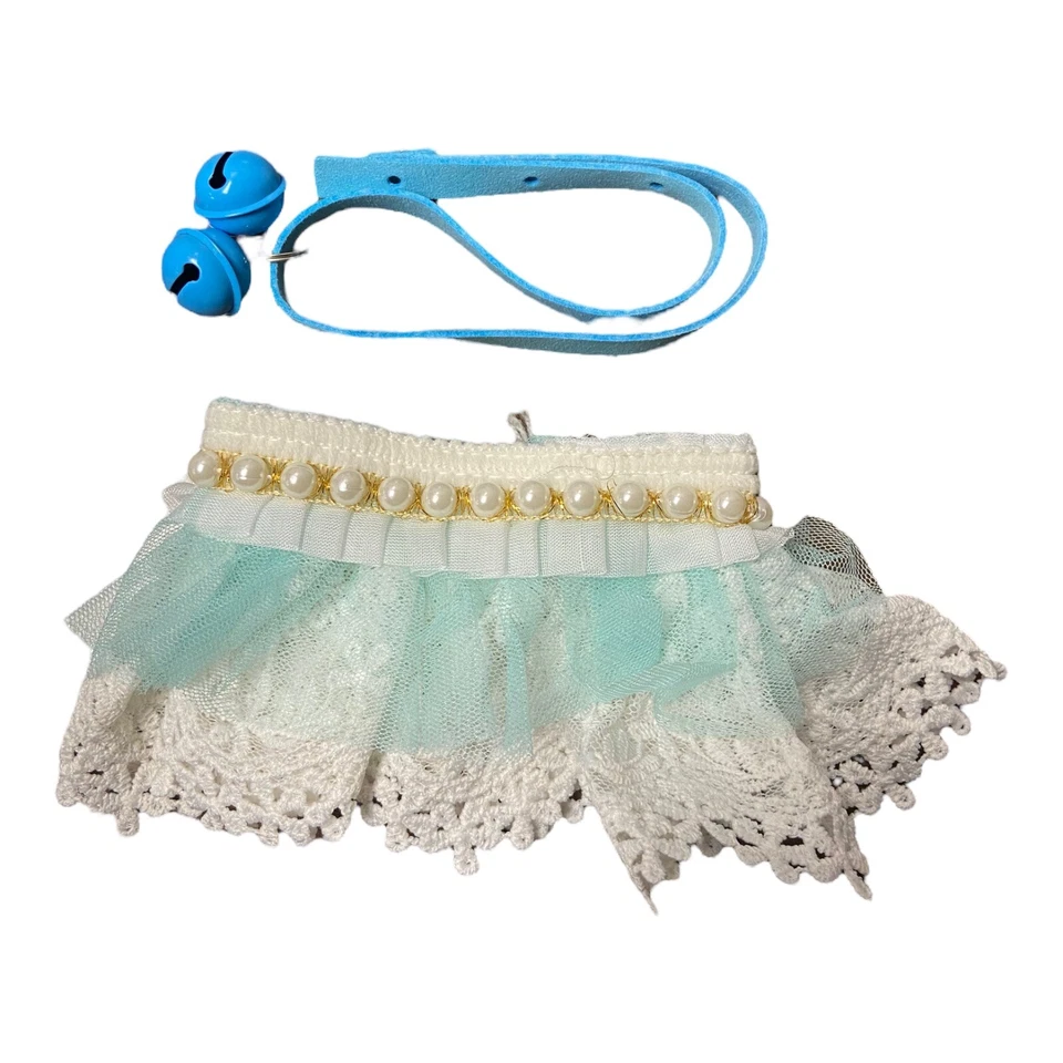 Gato Perro Bandana Princesa Boda Azul Teal Vestir Encaje Tule Con Campana Disfraz Foto 2 de 2