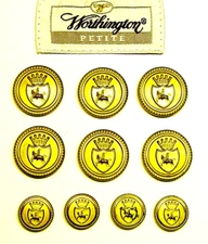 WORTHINGTON replacement buttons 10 gold tone 2-part metal buttons Fair Used Cond