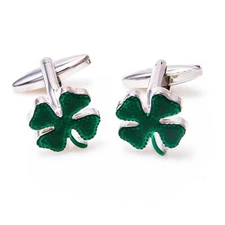 Clover Green Irish Ireland Shamrock Cufflinks Wedding Gift Box & Polishing Cloth