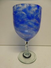 VINTAGE BLUE SWIRLED GOBLET WINE STEM STUDIO ART GLASS