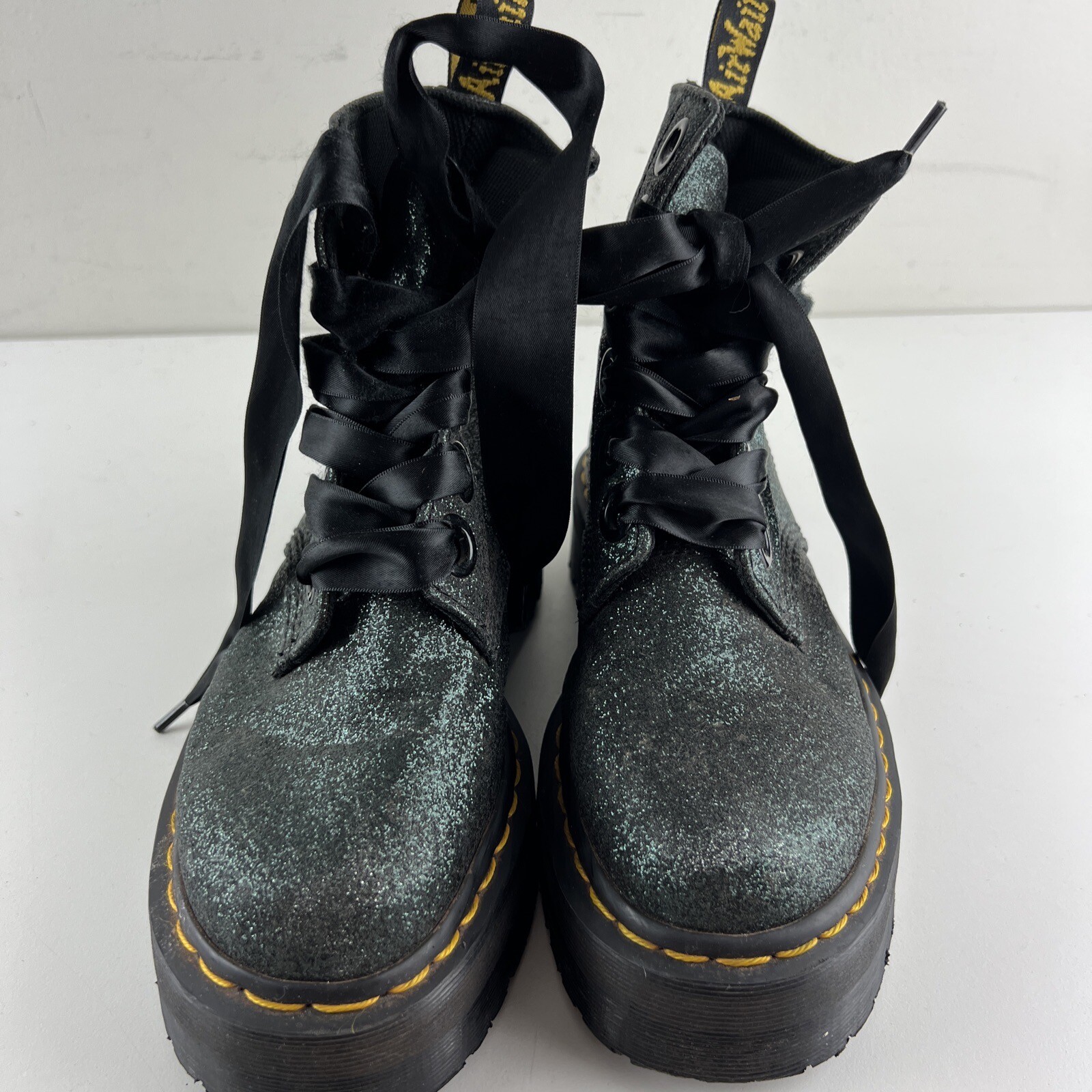 Dr Doc Martens Molly Glitter Green Chunky Boots Size 7 Us L GLTR