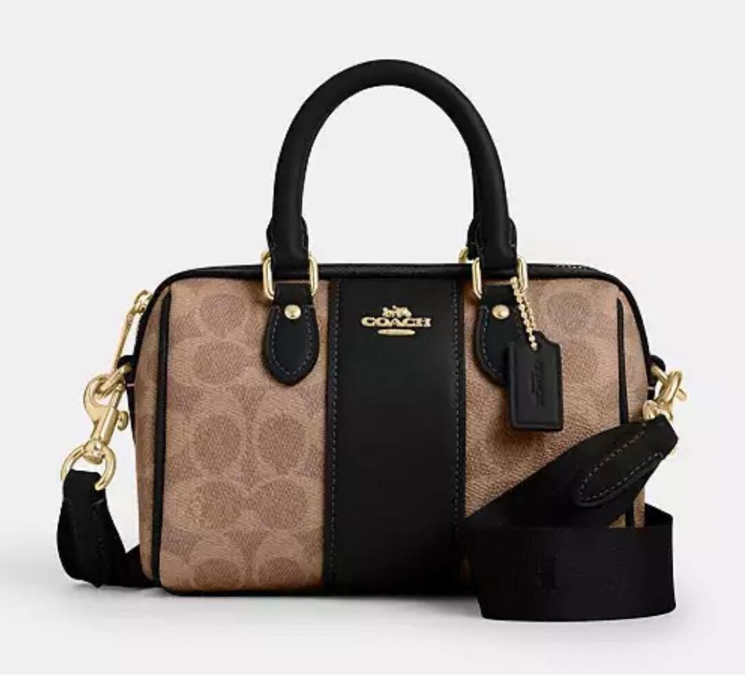 【COACH】Rowan Satchel In Signature Canvas/stripe Coach Rowan Satchel In Signature Canvas With Stripe