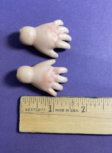 Antique Bisque Baby Toddler Doll Hands For Cloth Or Leather Body 1.5” Marked #4 - Picture 1 of 5