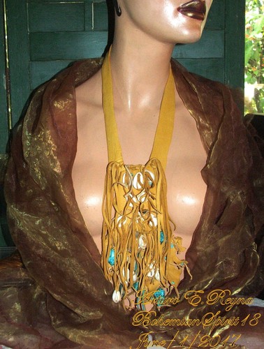 Arturo E.Reyna TRIBAL NATURAL TURQUOISE SEASHELL FRINGES LEATHER BIB NECKLACE - Bild 4 von 6