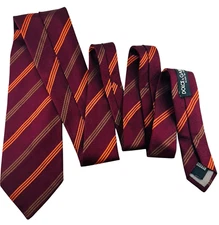 DOLCE & GABBANA 100% SILK Italian Striped Marron Neck Tie XL LONG