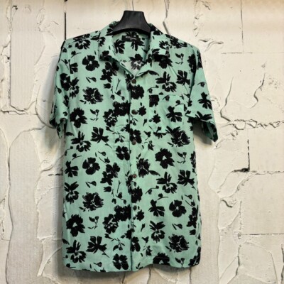 Hawaiihemd türkis mit schwarzen Blumen - türkis shirt with floral print