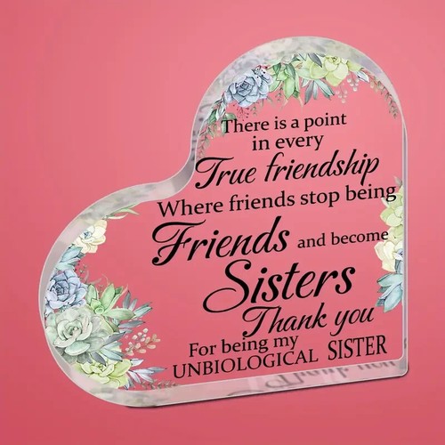 Friendship Sisters Thank You Heart-Shaped Block Acrylic Plaque Birthday BFF - Picture 3 of 5