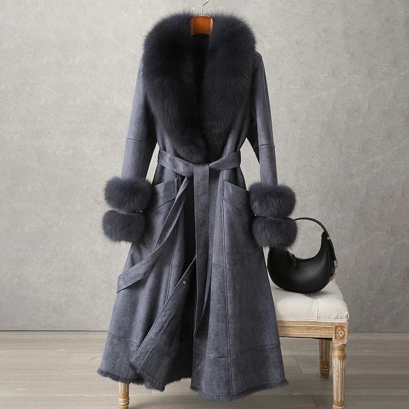 Rabbit Fur Coat 2024 Long Jacket Women's Imitation Fox Fur Collar Coat Slim Fit - Image 2 of 4