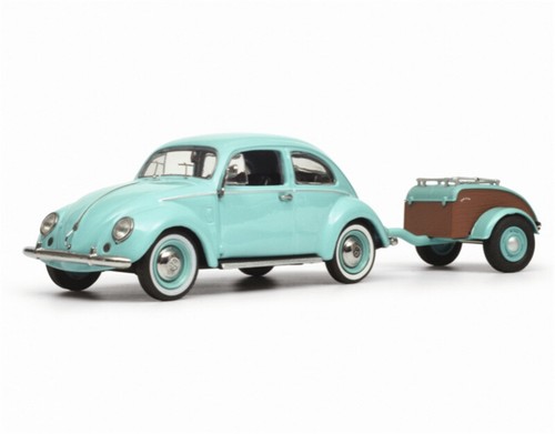 1/43 for Schuco FOR For VW For Beetle For Ovali with Trailer Westfalia Turquoise - Picture 2 of 3