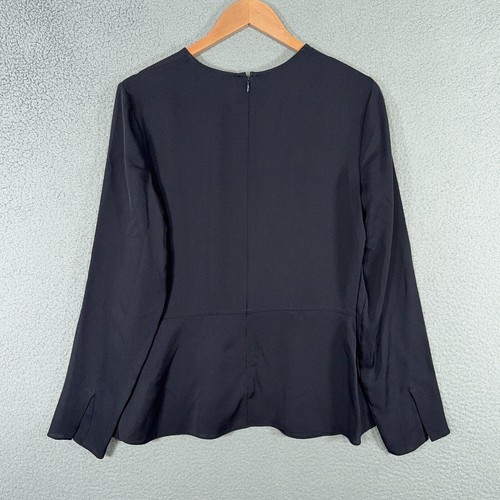 Theory Silk Top Womens Medium Deep Navy Malydie Side Slits Minimalist Blouse - Picture 2 of 17