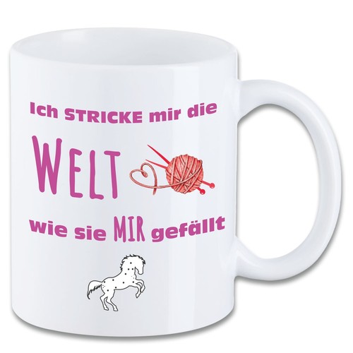Tasse mit Spruch ″Ich stricke mir die Welt...″ T62 Stricken Wolle Motivtasse - Bild 2 von 3