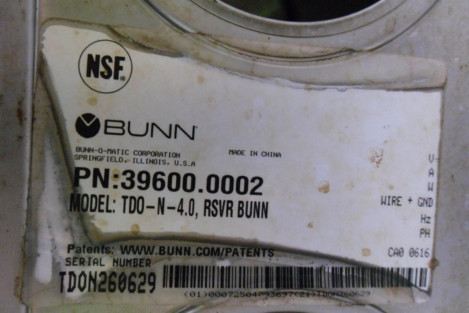 Bunn TDO-N-4 Gallon Server w/Locking Faucet 39600.0002 X77