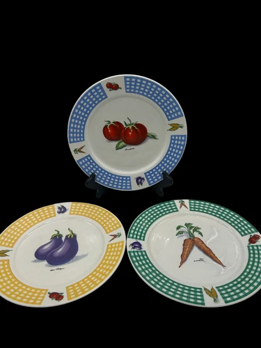 Tabletops Unlimited Fresh Vegetables 10.5" Dinner Plates Carrot Eggplant Tomato