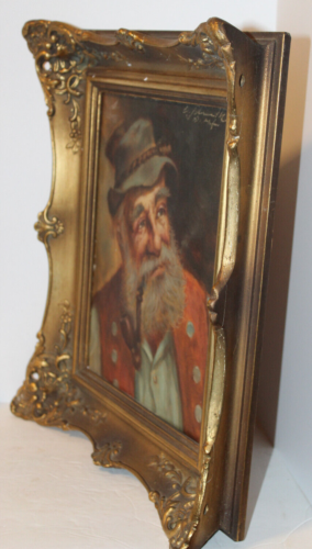 Vintage Oil Painting Elderly Alpine Man Framed Portrait/Signed - Foto 4 di 8