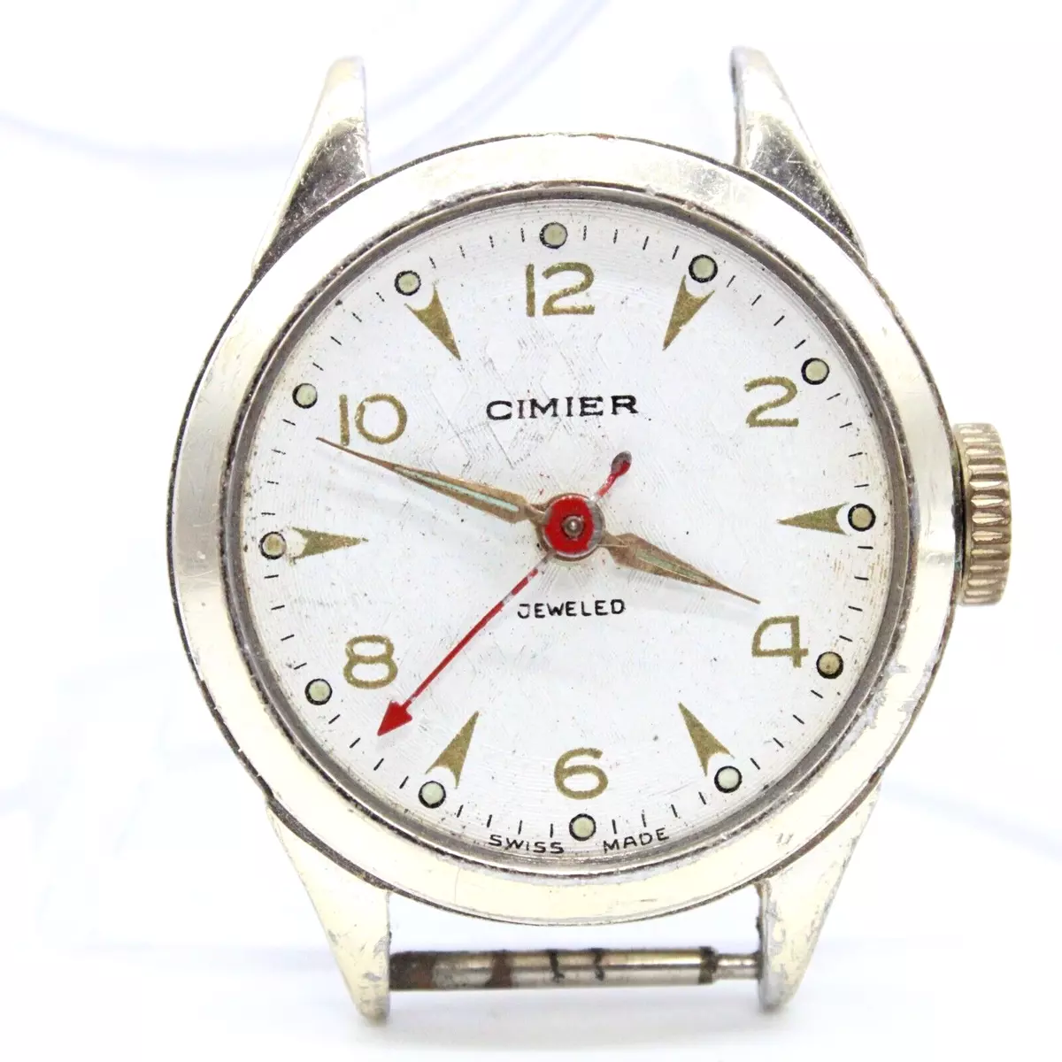 Vintage CIMIER Watch Mens Silver Tone Stainless Steel Swiss Made White Dial Rare