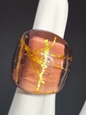 Vtg Modernist Gold Foil Purple Glass Studio Ring Size 7.5