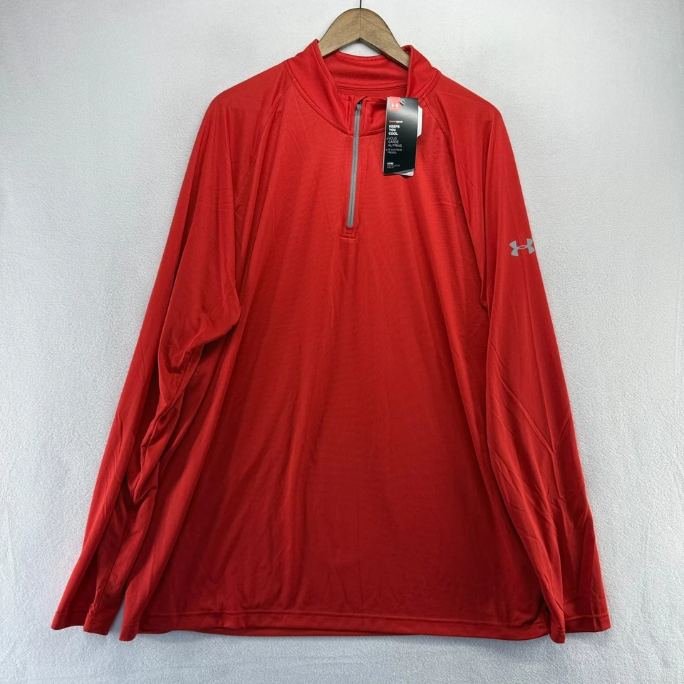 Pullover Under Armour 1/4 Cuarto Cremallera Para Hombre 3XL Rojo Suelto Heatgear Tech Logo NUEVO Foto 2 de 4