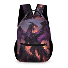 Purple Dragon Backpack Cool Backpack for Boys Girls, Fire Dragon on Volcano S...