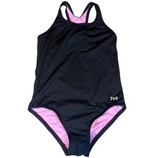 TYR Girls Durafast Elite Ella Maxfit One Piece Swimsuit Black Pink Size L 10/12