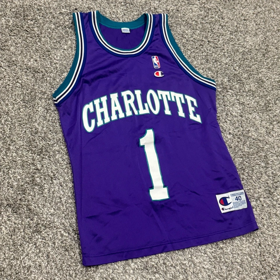 Camiseta deportiva de baloncesto de colección de los 90 Charlotte Hornets Muggsy Bogues NBA campeón para hombre 40 M Foto 3 de 4