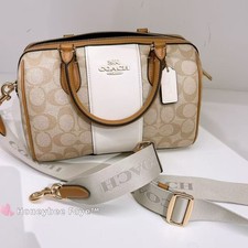 NWT Coach CR122 Rowan Satchel Bag In Signature Canvas With Stripe Light Khaki