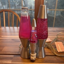 Lot Of Three Pink Retro Lava Lamps-two 10 In And One A Night Light-works-read