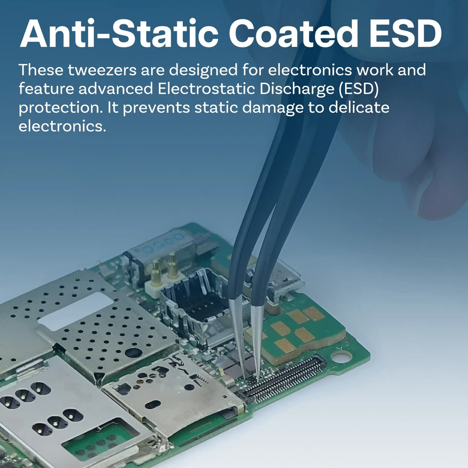 Precision Tweezers Set  [11 Pieces] Industrial Anti-Static Stainless Steel - Image 3 of 4