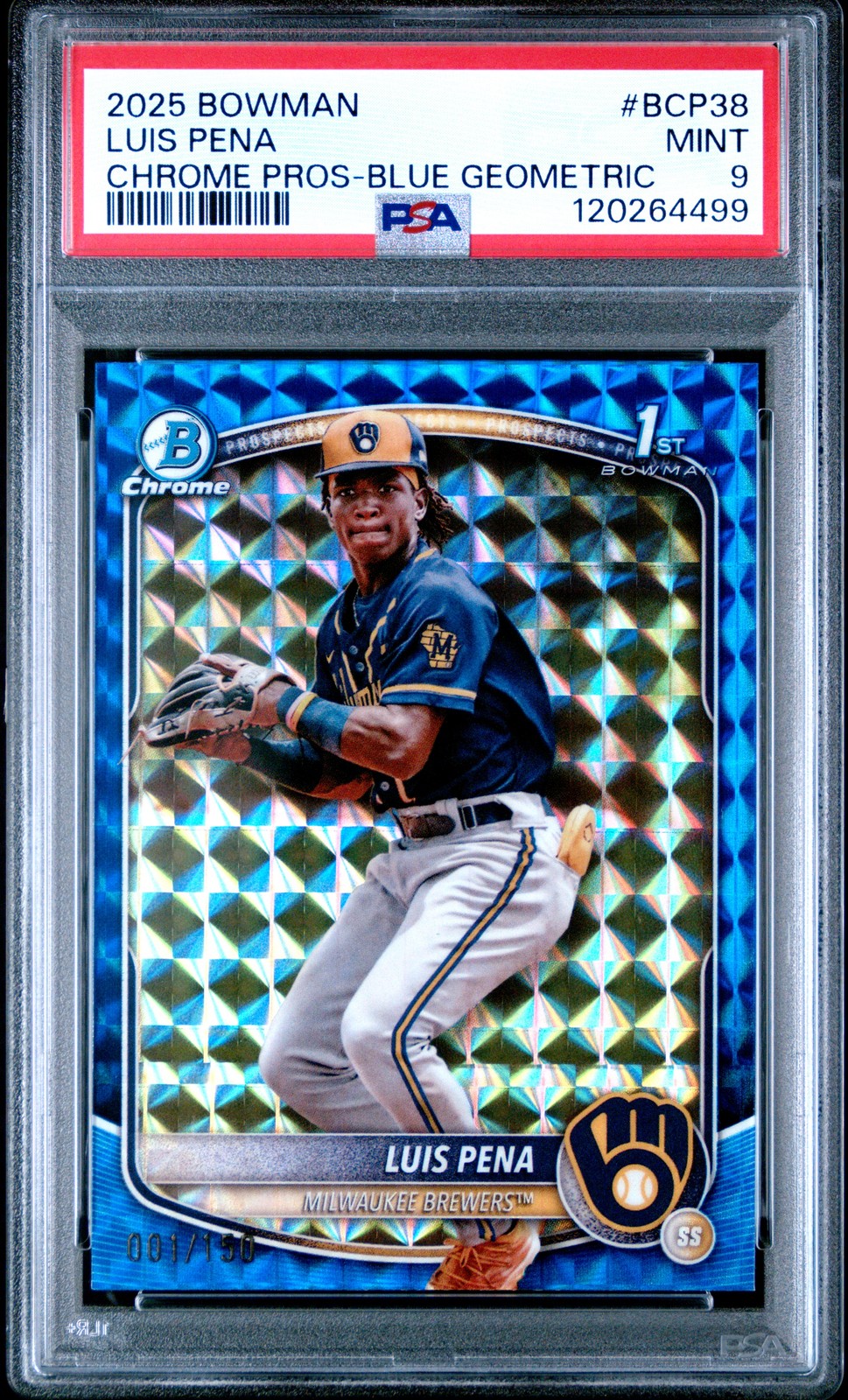 2025 BOWMAN CHROME PROSPECTS BLUE GEOMETRIC #BCP38 LUIS PENA 1/150 PSA 9