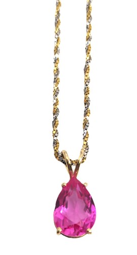 14K Two Tone Gold and Pink Topaz Necklace 18" Long - Picture 3 of 7