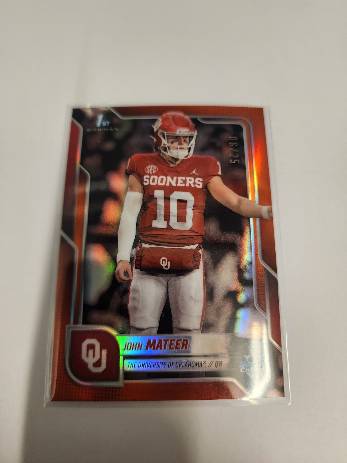 2025 Bowman Chrome U 1st oklahoma sooners John Mateer Orange #6/25