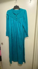 Vintage Shadowline Womens Teal Blue Long Nightgown L Large 40 Quilted Neckline